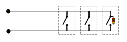 Three 2-wire smoke detectors wired in parallel with an EOL resistor