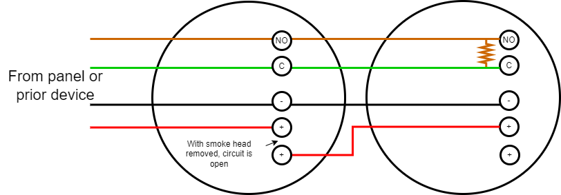 4-Wire smoke detectors wired but without heads installed