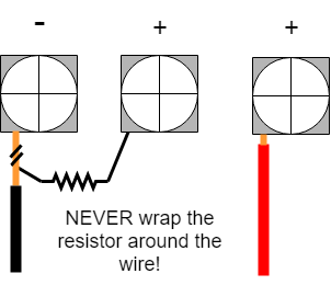 3 terminals with resistor wrapped around 1 wire