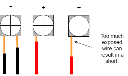 3 terminals with too much exposed copper